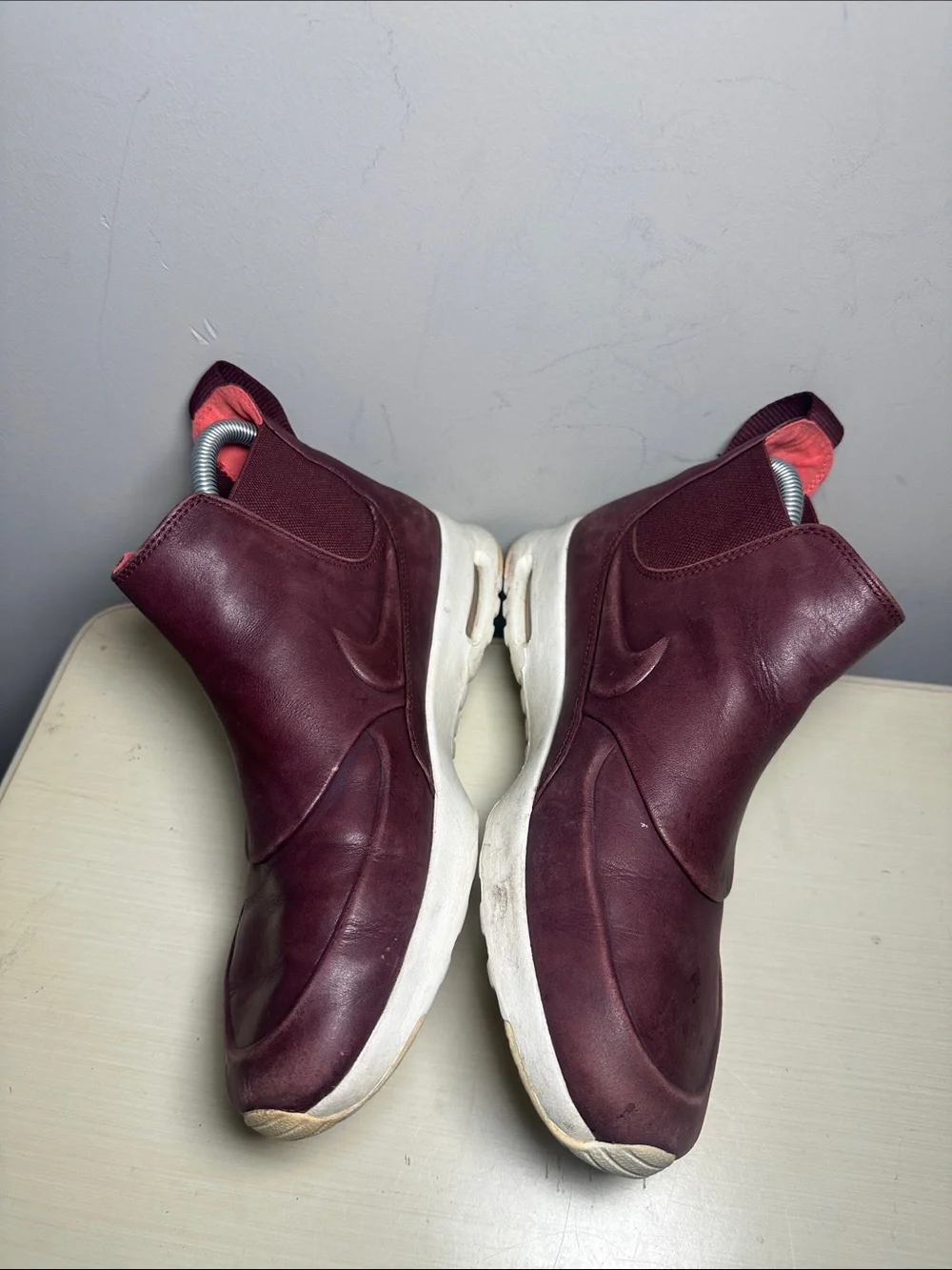 Nike air max Thea mid leather Maroon Slip-On Athletic Boots with Coral Accents